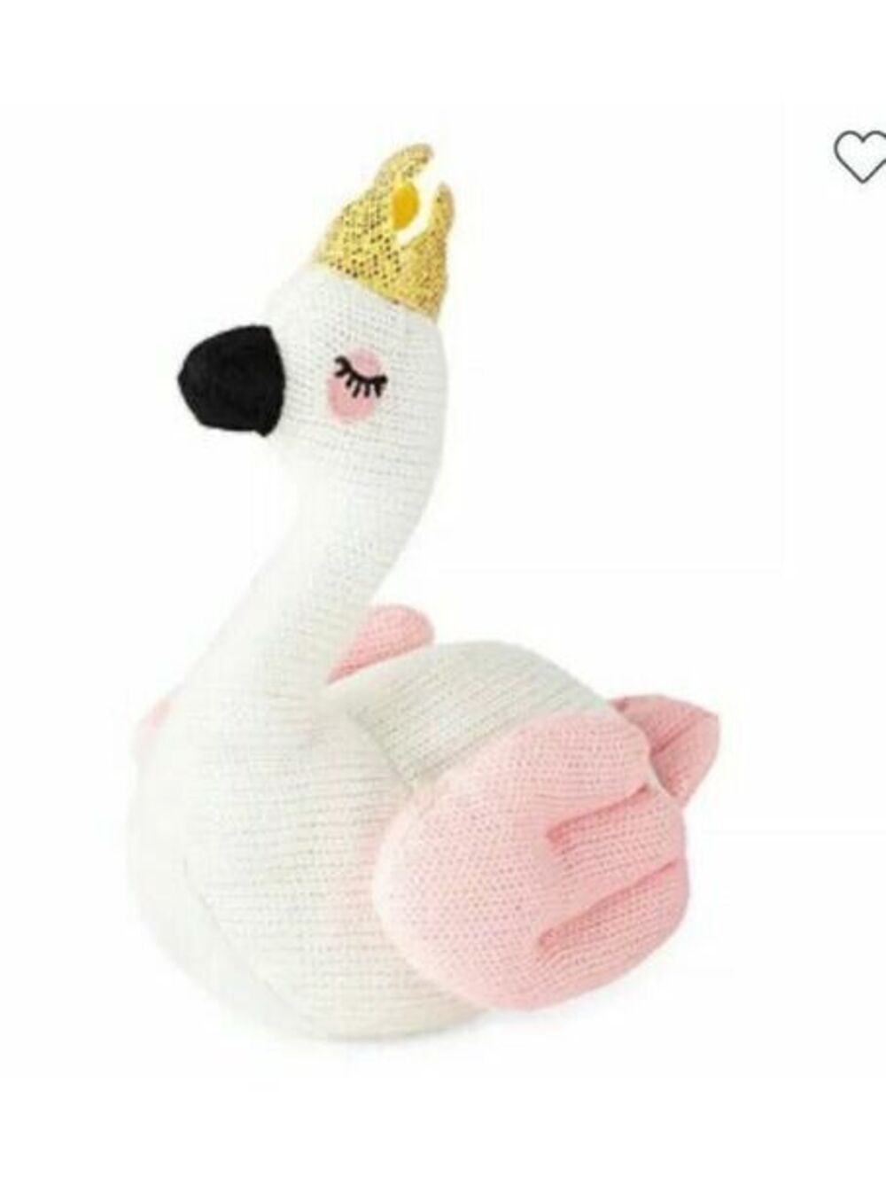 Okie Dokie Pink and White Knit Swan Wearing Crown Plush/Rattle - 8" w/tag